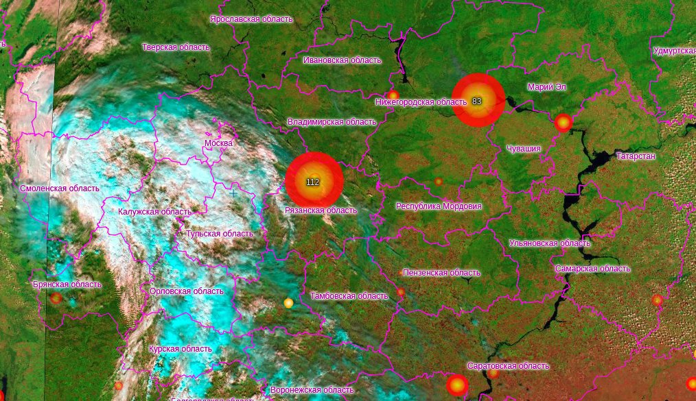 Карта дымов от пожаров