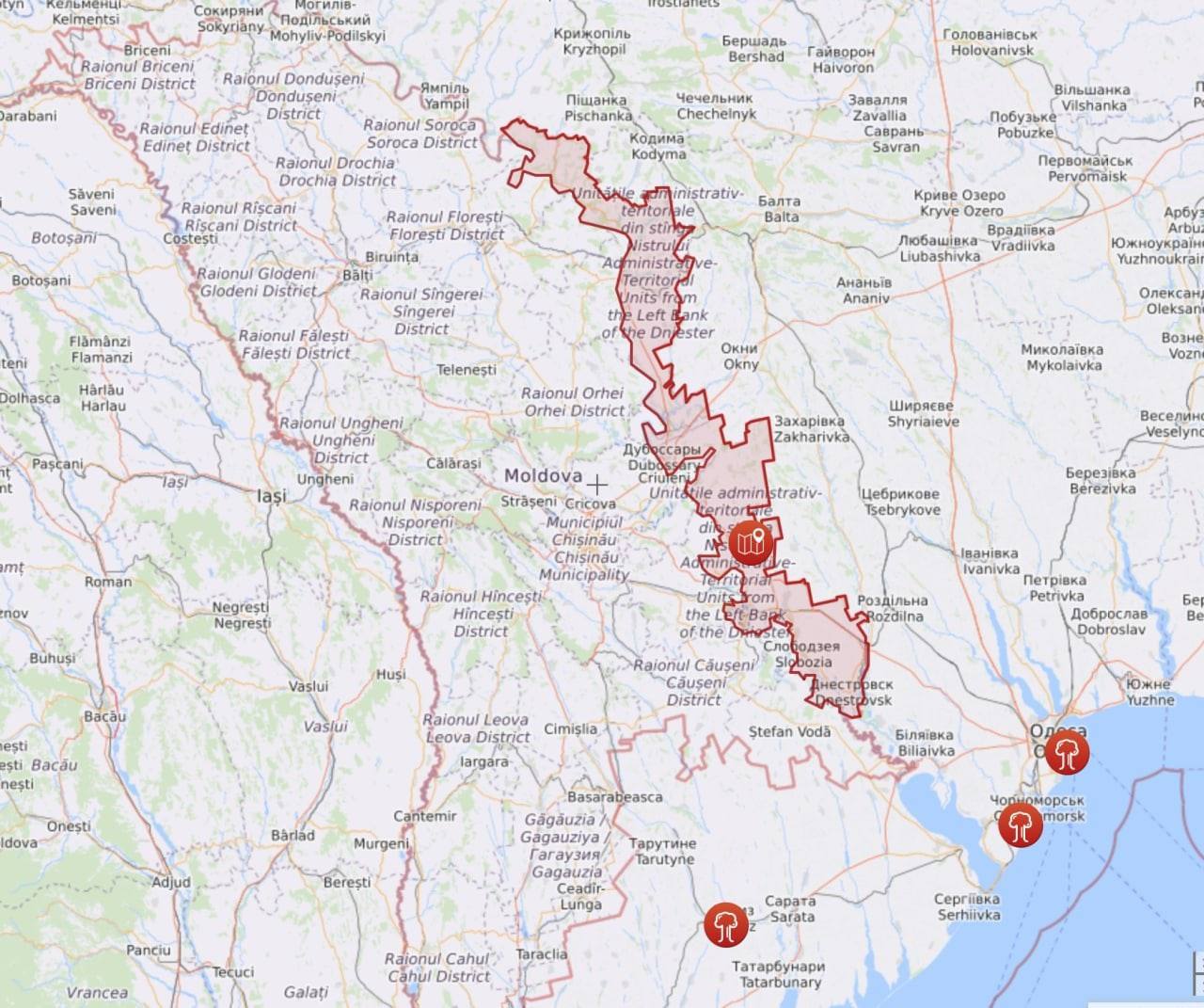 Карта молдавии и приднестровья с областями
