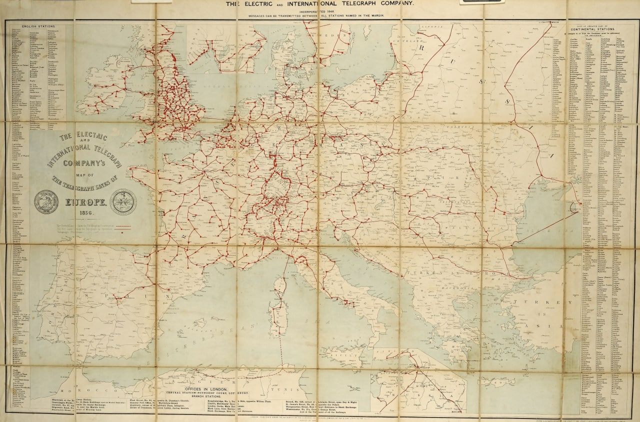 Карта телеграфных линий 19 века