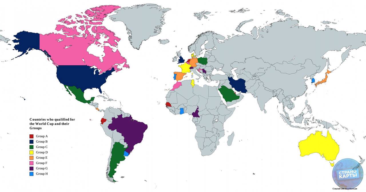 Какие страны проходят. Все страны прошедшие на Чемпионат мира на карте.