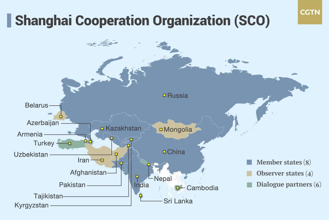 Какие страны входят в шос список. Шанхайская организация сотрудничества на карте. ШОС страны участники на карте. Страны входящие в ШОС на карте. Территории входящие в ШОС.