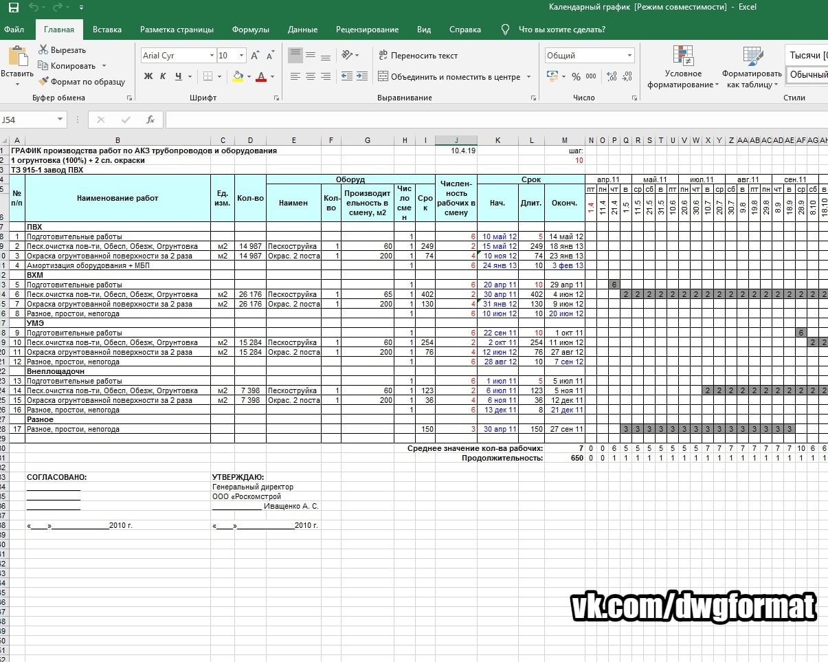 График проектирования образец в excel