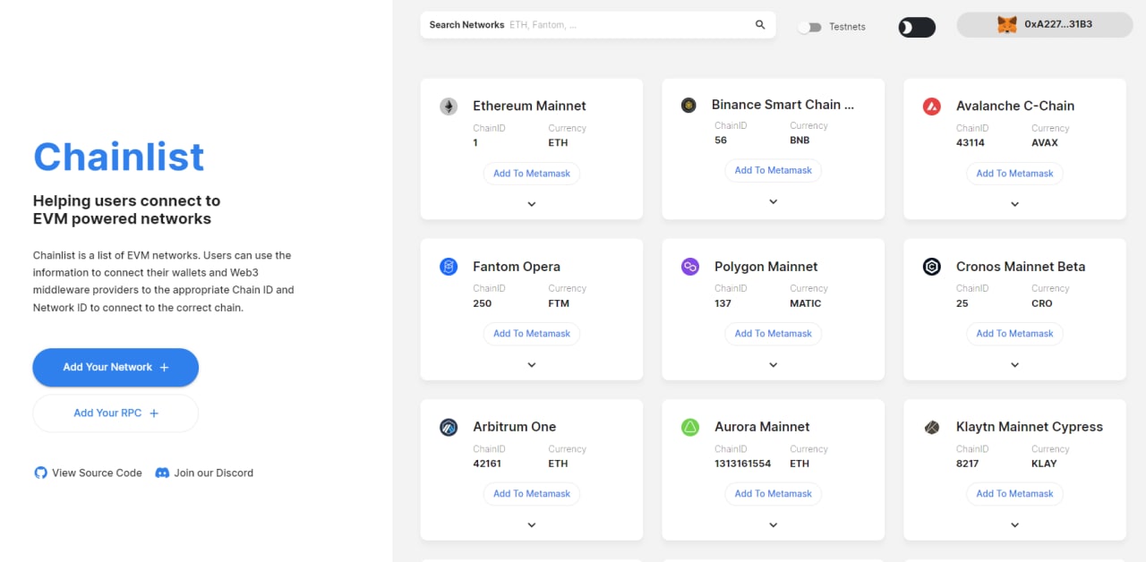 Chainlist metamask